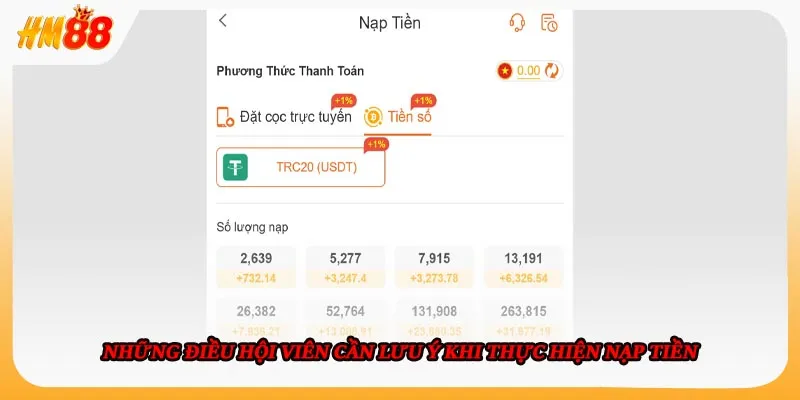 Những điều hội viên cần lưu ý khi thực hiện nạp tiền